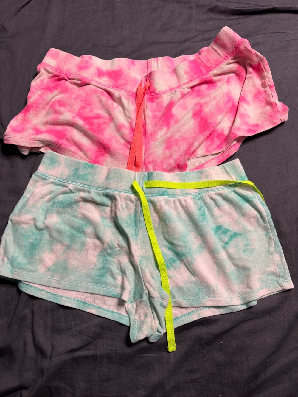 Joe Boxer Tie-Dye Lounge Shorts - Pink & Mint with Neon Drawstrings